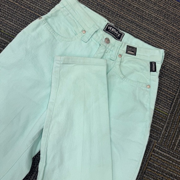Versace Jeans Couture Denim - Versace Jeans Couture Pants Womens 26 Mint Green Good High Rise Tapered Italy